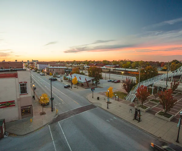 Sunset over C Street near the footbridge